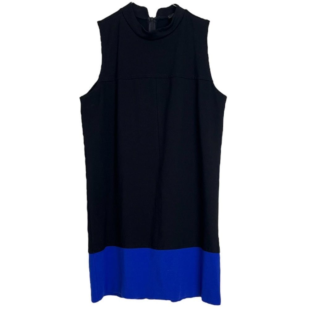 Aqua Sleeveless Shift Dress Mod Color Block Black Blue Mini Above Knee Small